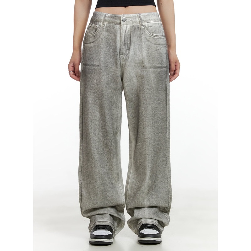 Vintage Washed Low Rise Baggy Jeans CL424 Gray S