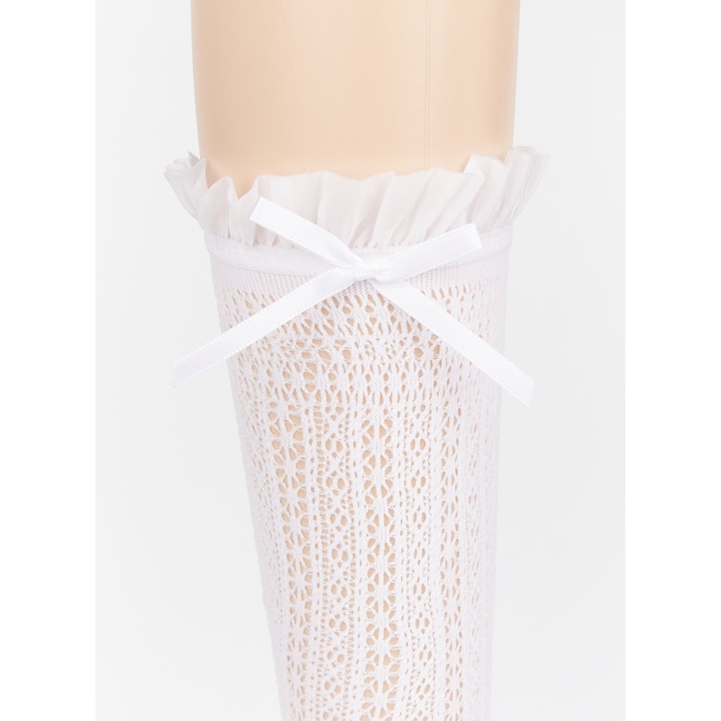 Soft Ribbon Lace Knee Socks IM531 White One Size