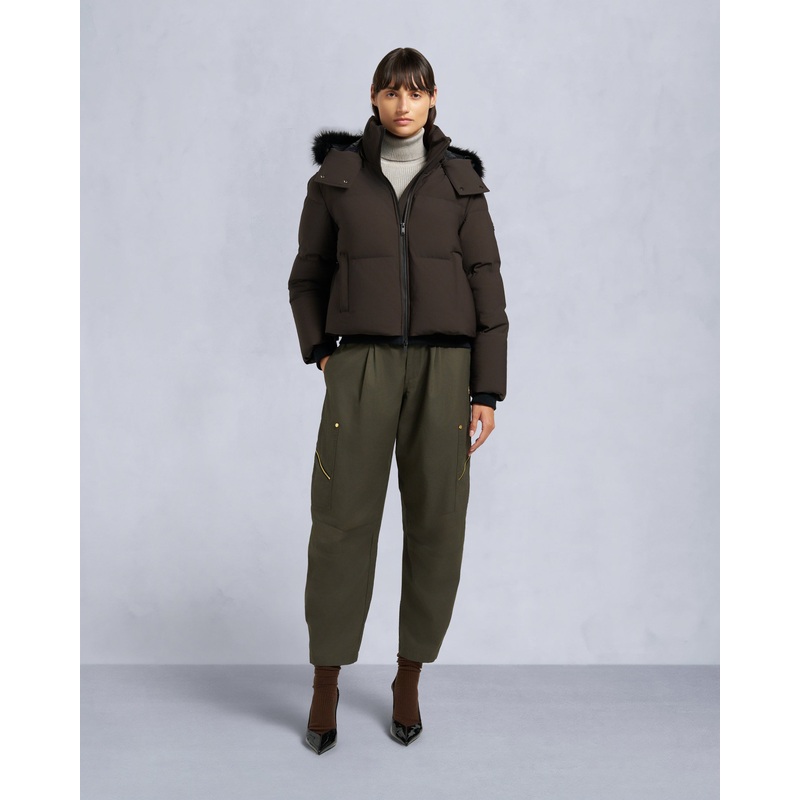 NYLUXE MISTI SHEARLING TRIM PUFFER ESPRESSO/BLACK XXS