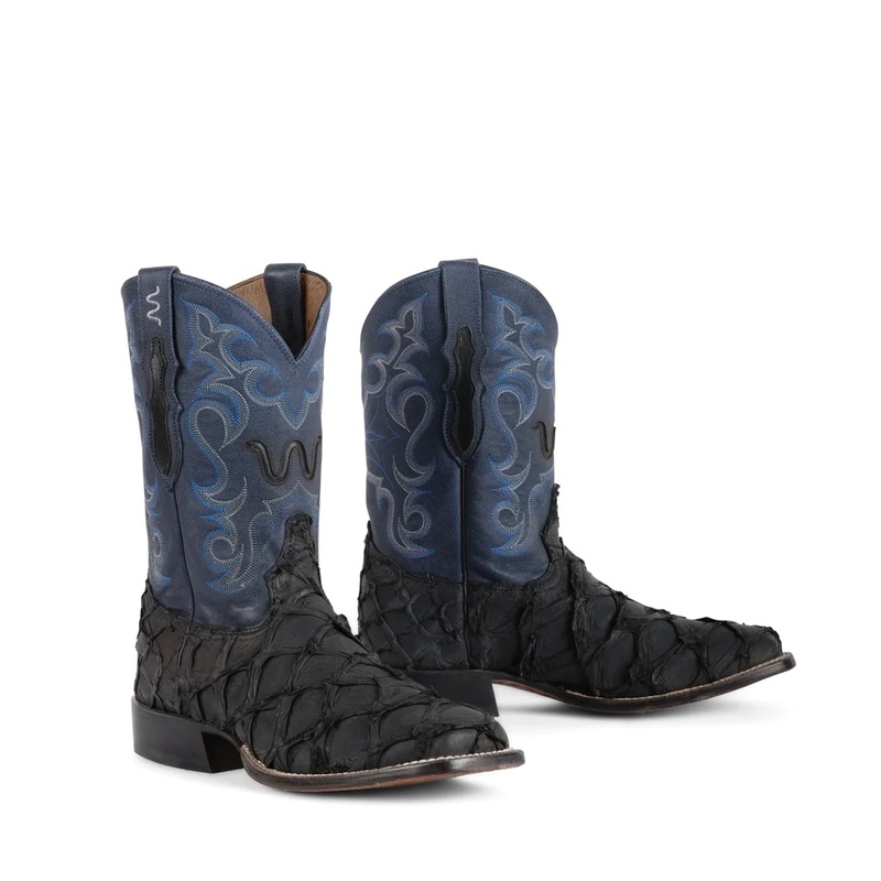 Mens Matte Black/Blue Pirarucu Dress Boot 8 D Width