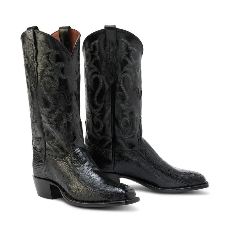 13″ Black Ostrich Leg Cowboy Boot 8 D Width