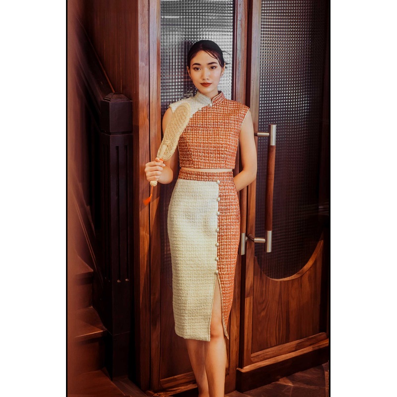 Dixuen Skirt Only L Maroon+White