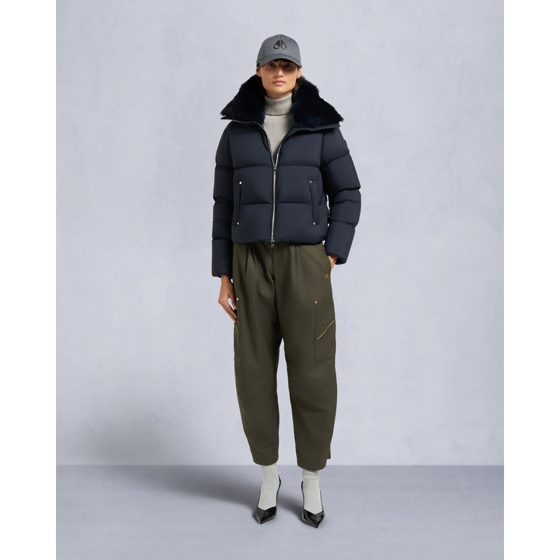 BELLE DUNE SHORT SHEARLING TRIM PUFFER NAVY XXS