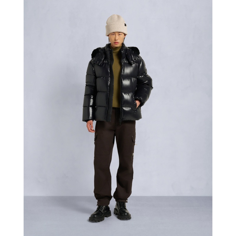 KINGS PUFFER SHEARLING TRIM JACKET BLACK/BLACK XS