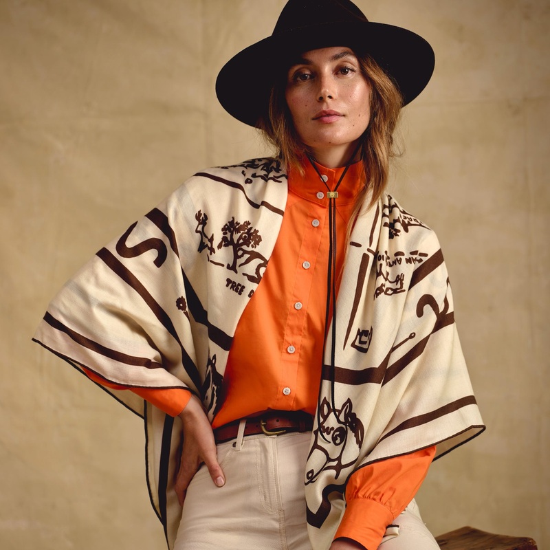 Helenita Loop Road Wool Silk Shawl Ivory