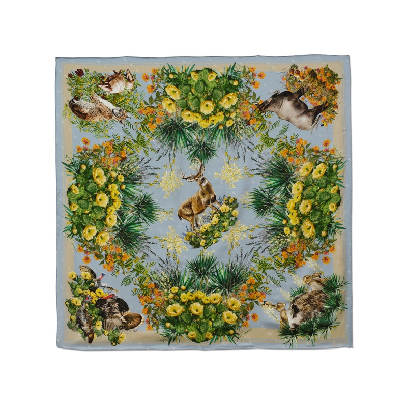 King Ranch Flora and Fauna Silk Scarf BLUE