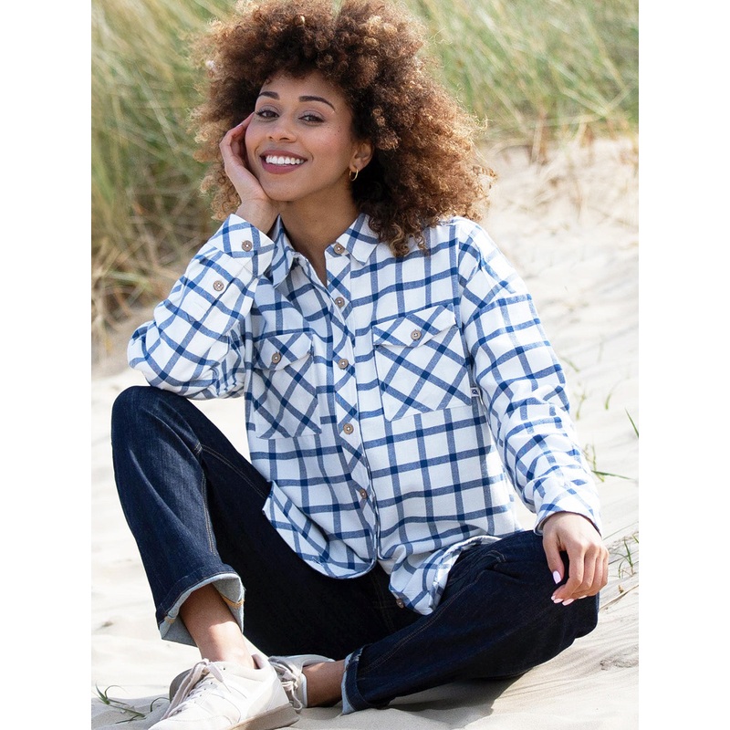 Leigh Oversized Flannel Check Shirt Ecru XS