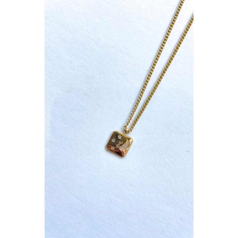 Twisted Baubles – Square Moon Star Micro Pave Necklace