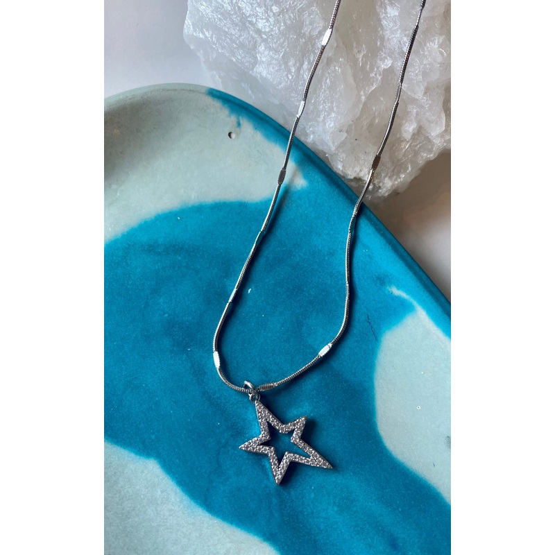 Twisted Baubles – Stainless Steel Star Pave Necklace