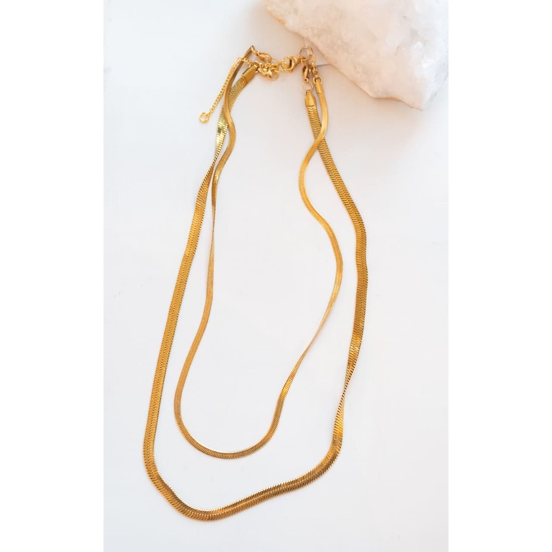 Twisted Baubles- 2in 1 Herringbone Necklace Gold