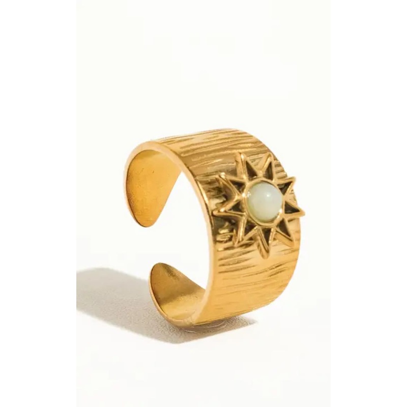 Flnerie- Elena 18K Gold Non-Tarnish Bohemian Sun Stone Ring