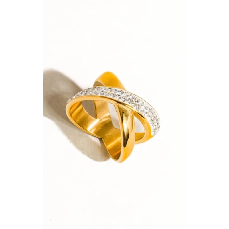 Flnerie – Pauline 18K Gold X Rhinestone Ring 7