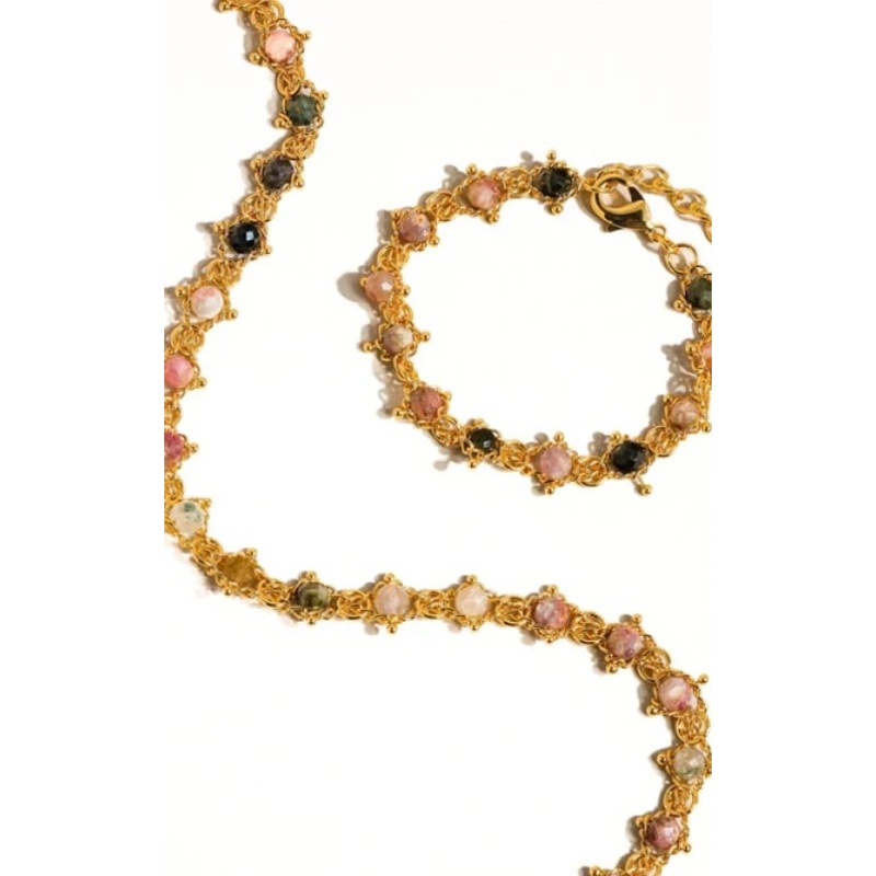 Flnerie – Skylar 18K Gold Multi-Stone Chained Necklace