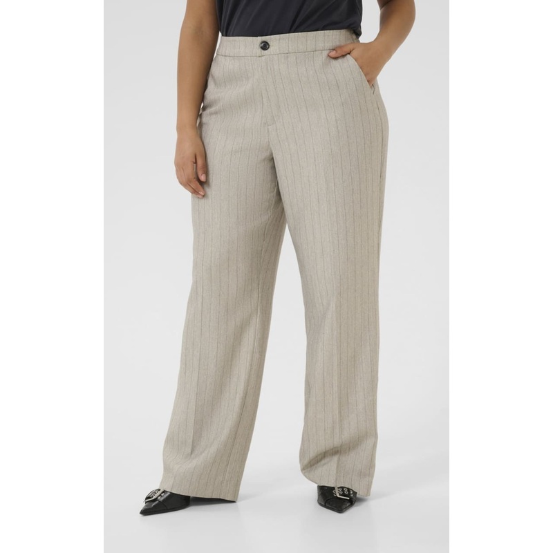 Kaffe Curve- Kaja Trousers in Grey Pinstripe Grey Pinstripe 42