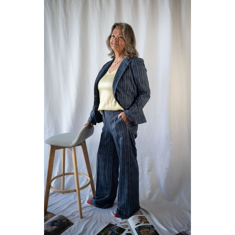 GoodMatch- Palazzo Trouser in Blue Pinstripe XS