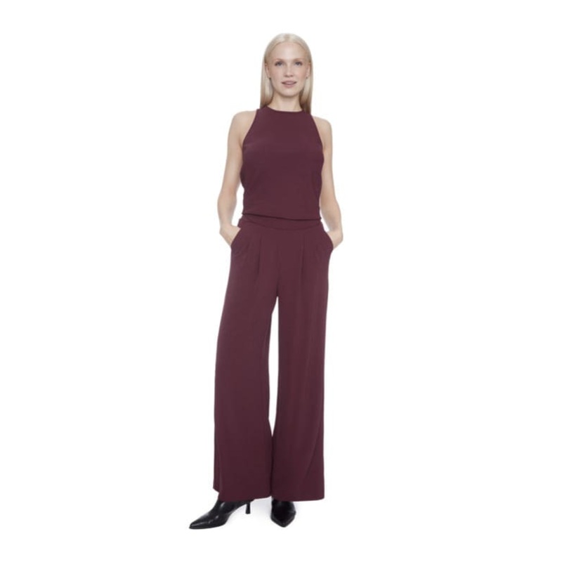 ILTM- Touria Solid Vegan Silk Wide Leg Trouser Merlot XS