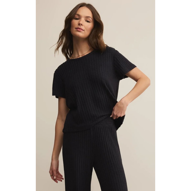 Z SUPPLY- Kara Rib Tee in Black Sand XS