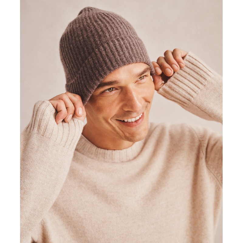 Signature Cashmere Ribbed Beanie Cacao OS