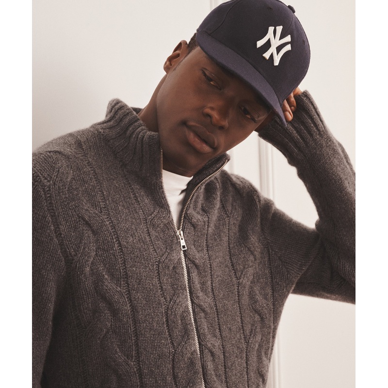 Super Luxe Cashmere Cable Full Zip Sweater Granite XS