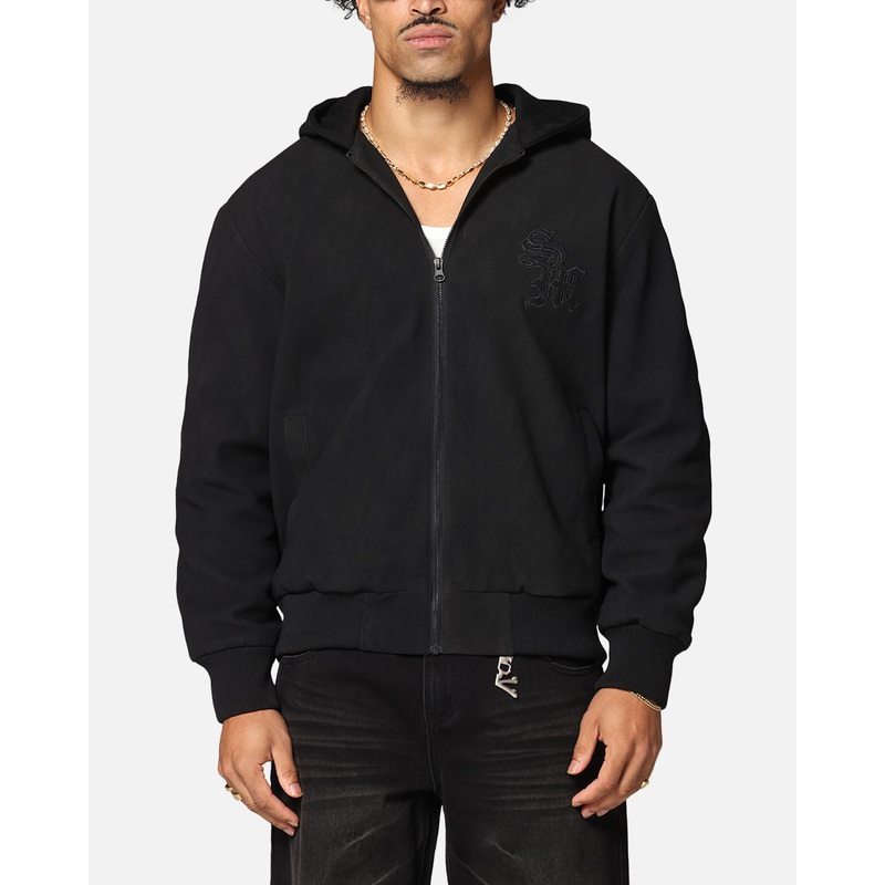 Saint Morta Gothic Hooded PU Bomber Jacket Black/Black S