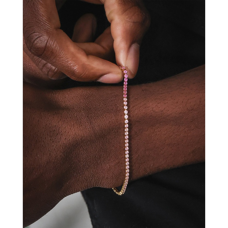 Saint Morta Micro Coloured Tennis Bracelet Gold/Pink 7