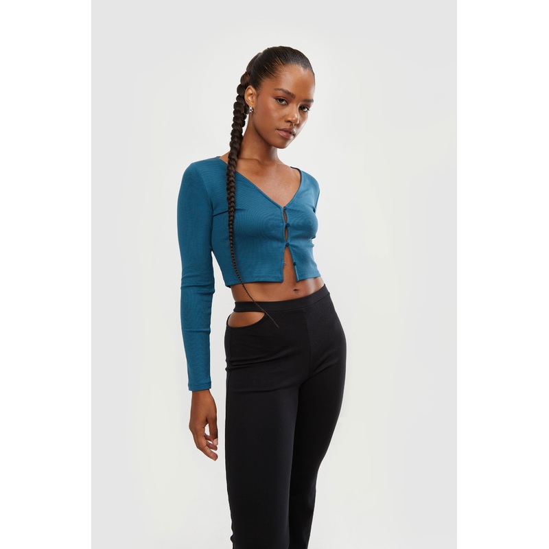 BUTTON KNIT TOP Legion Blue Extra Small