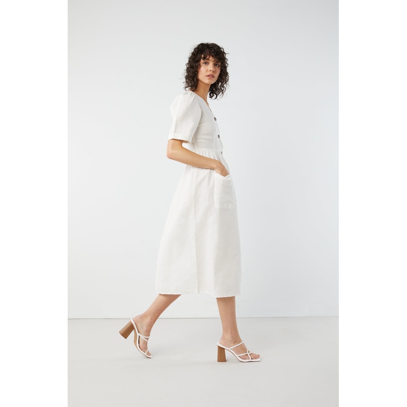 BUTTON UP MIDI DRESS White Extra Small