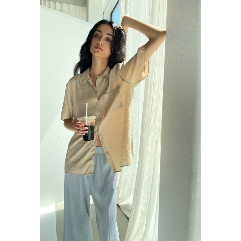 BUTTON UP SHIRT Beige Small