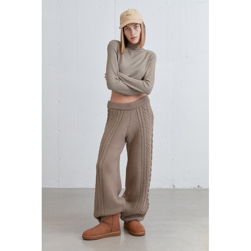 CABLE KNIT PANT Taupe Grey Double Extra Small