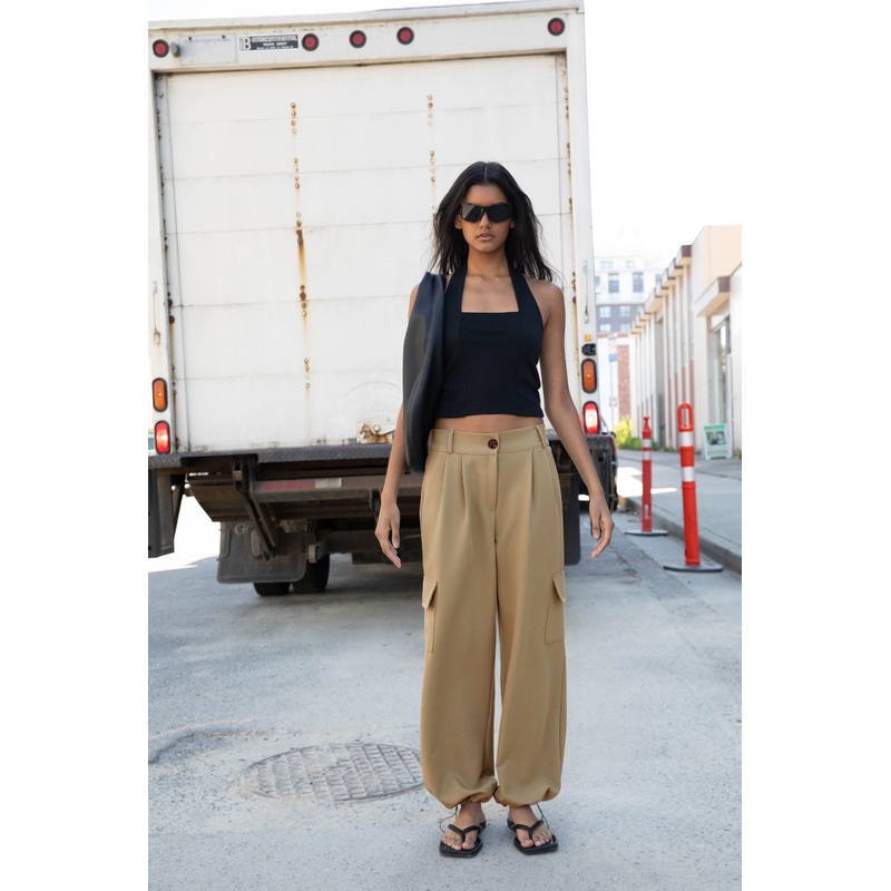 CARGO TROUSER WITH ADJUSTABLE HEM Khaki Extra Small