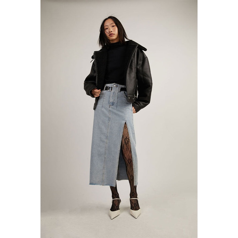 BELTED JEAN MIDI SKIRT Light Wash Extra Small