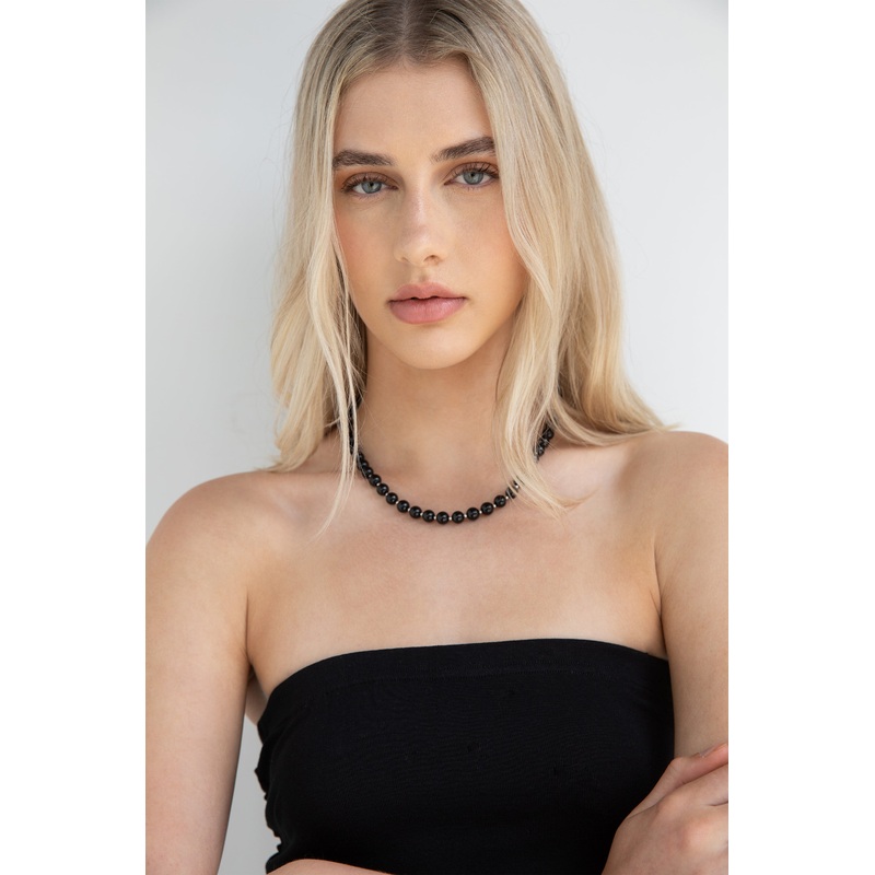 BLACK BEADED NECKLACE Black One Size