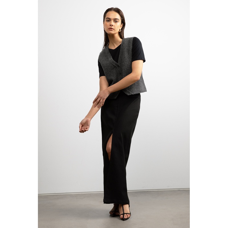 BLACK DENIM COLUMN MAXI SKIRT Very Black 24