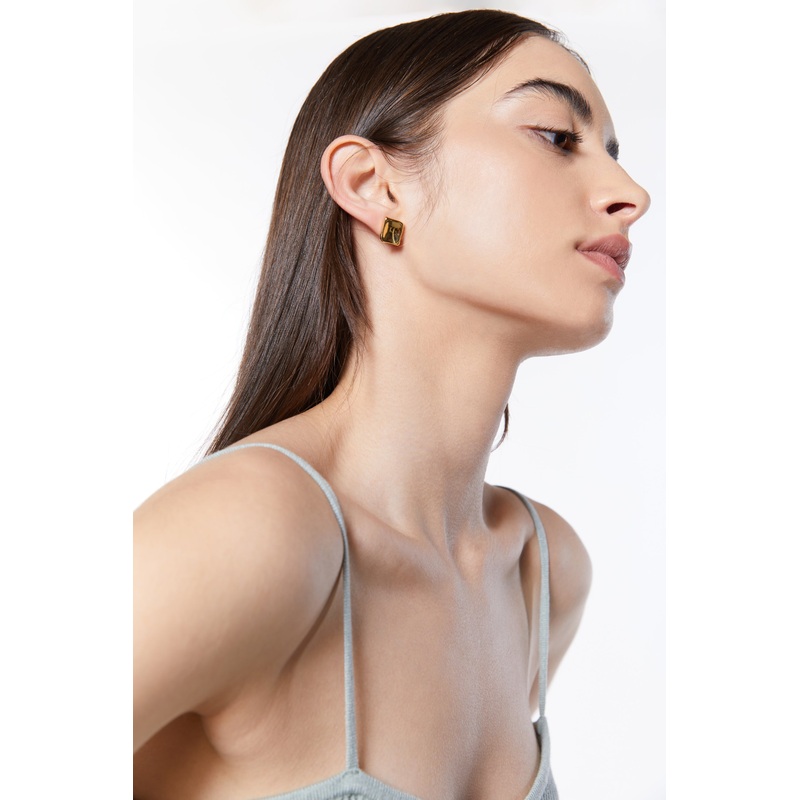 ABSTRACT SQUARE STUD EARRING Gold One Size