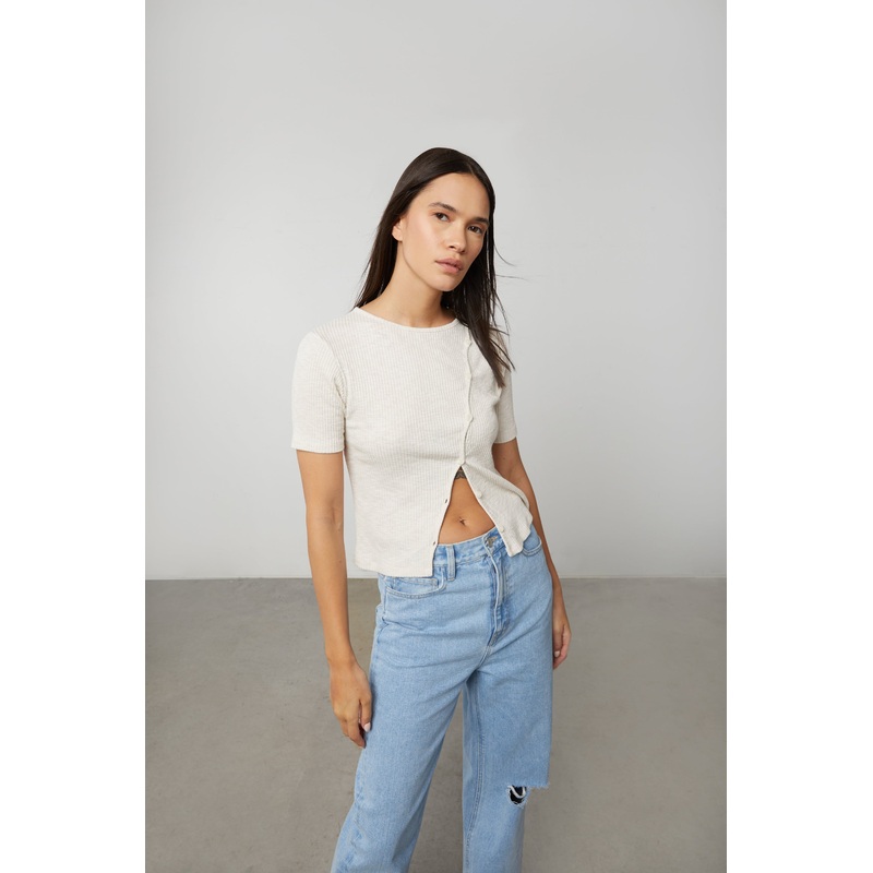 ASYMMETRICAL BUTTON FRONT TOP Oatmeal Small