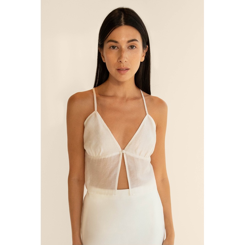 BUTTON FRONT CAMISOLE TANK Cream Double Extra Small