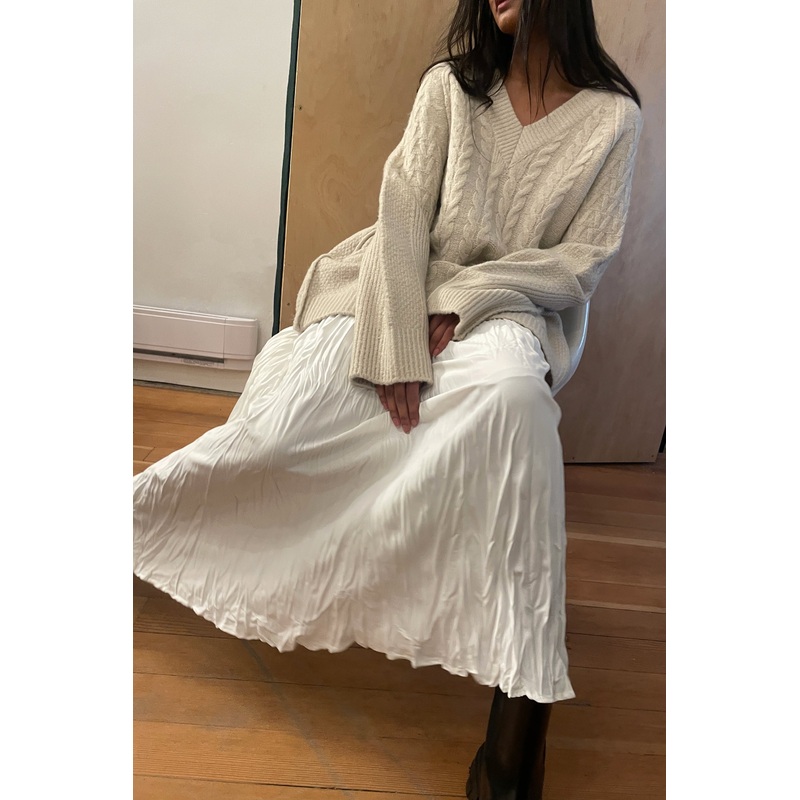 OVERSIZED CABLE KNIT SWEATER Oatmeal Small