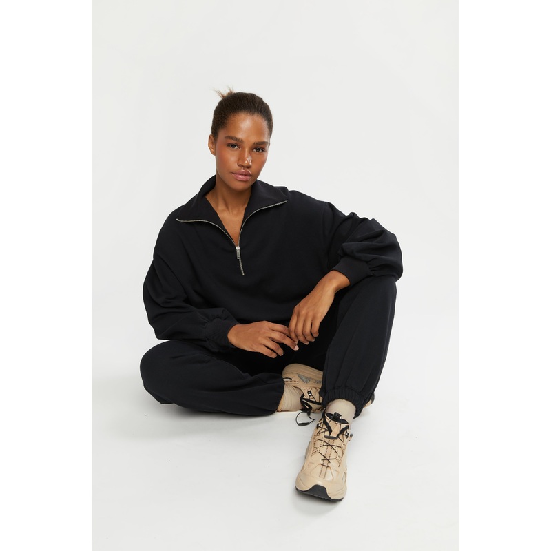 QUARTER ZIP SWEATSHIRT Black Double Extra Small