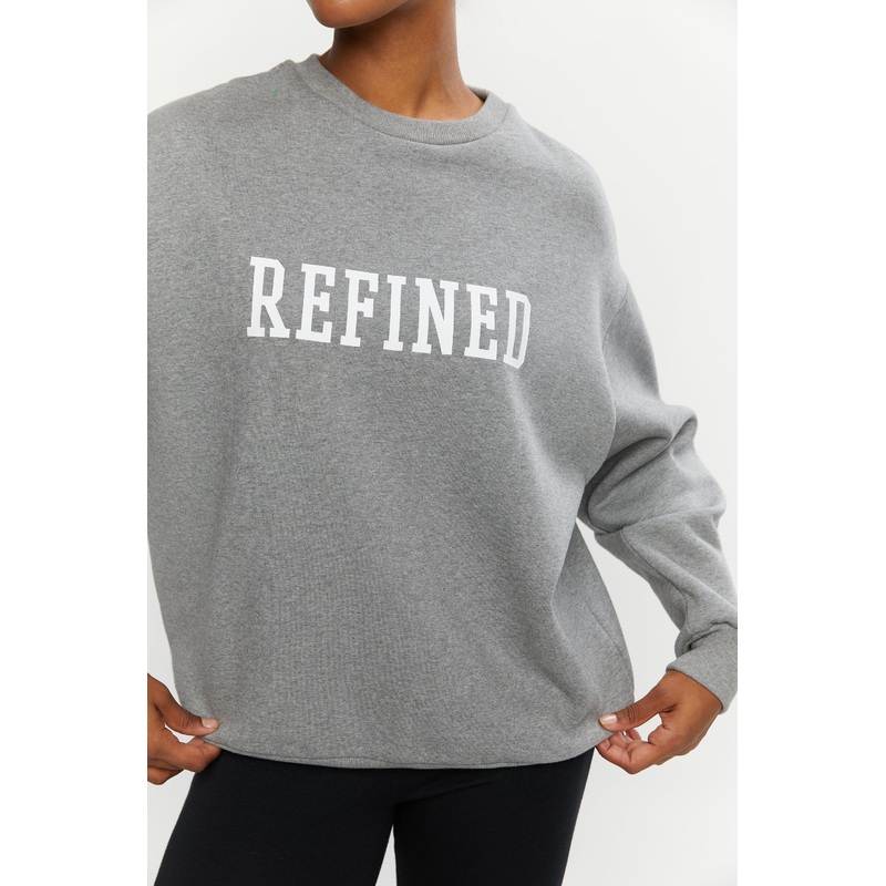 REFINED GRAPHIC SWEATSHIRT Grey Melange Double Extra Small