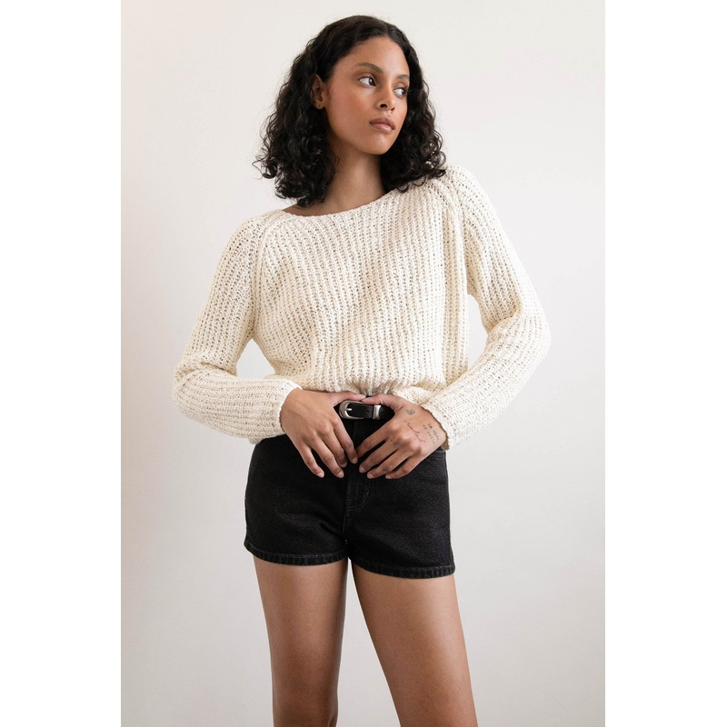 RELAXED FIT CROCHET SWEATER Oatmeal Extra Small