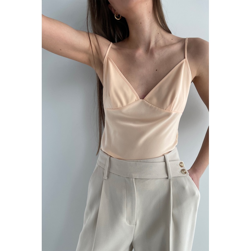V-NECK SATIN TANK Apricot Double Extra Small