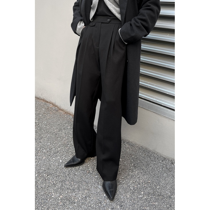 WIDE LEG TROUSER WITH WAIST DETAILS Black 0