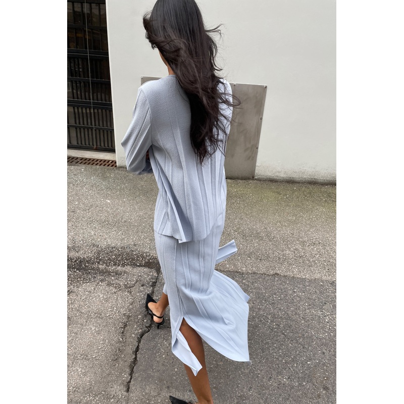 WIDE RIBBED MIDI SKIRT Blue Grey Small