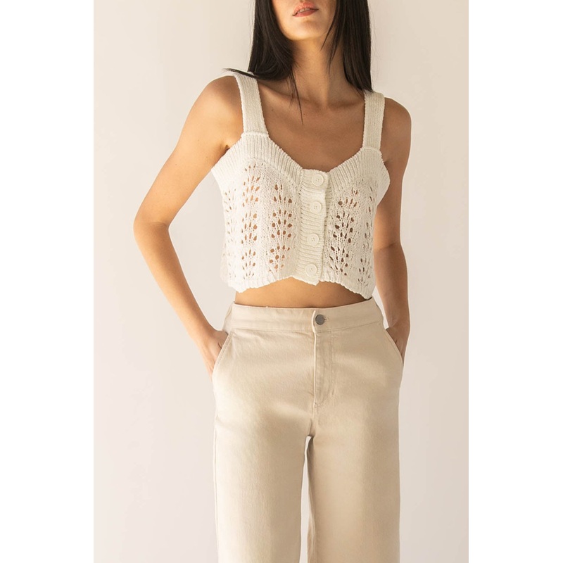 CROPPED OPEN KNIT TANK TOP Cream Extra Small