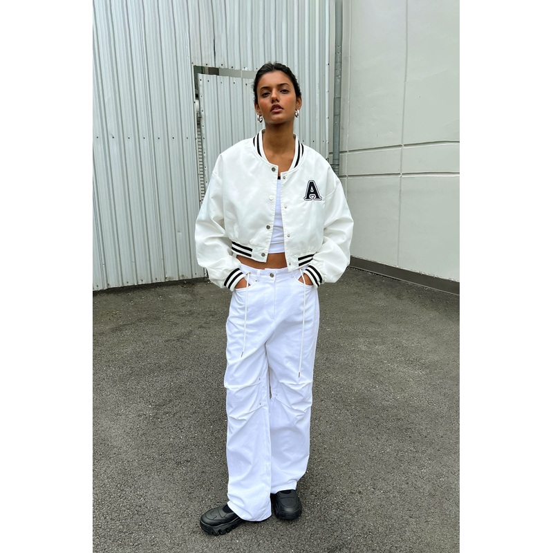 CROPPED VARSITY JACKET White Small