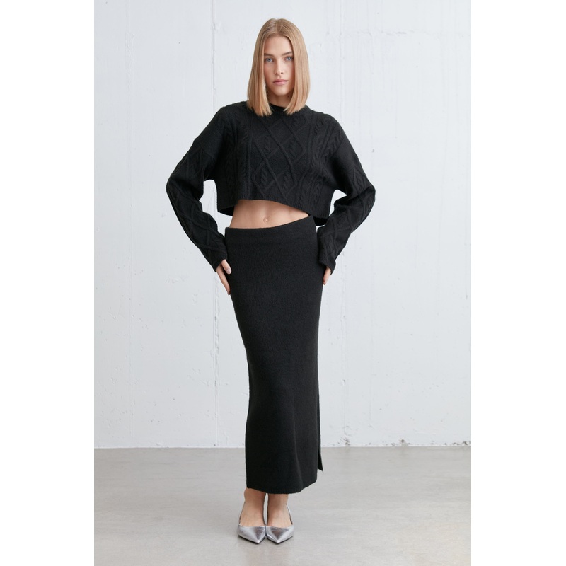 KNIT MIDI SKIRT Black Extra Small