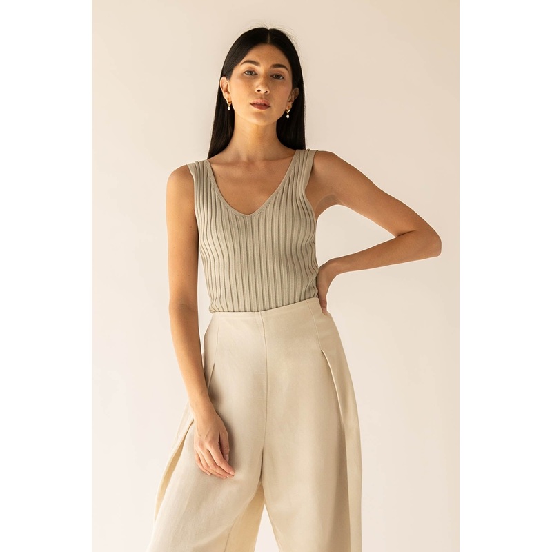 RIB-KNIT V-NECK TANK Moss Grey Extra Small