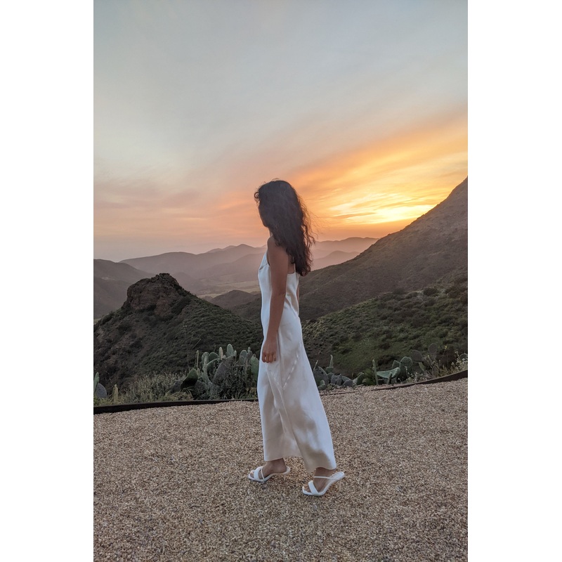 V-NECK SATIN SLIP MIDI DRESS Cream Double Extra Small