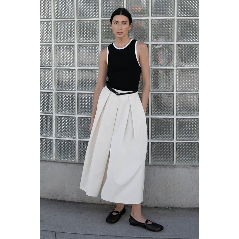 A-LINE MIDI SKIRT WITH PLEATS Beige Extra Small