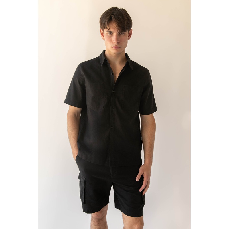 COTTON LINEN CARGO SHORT Moss Grey 28